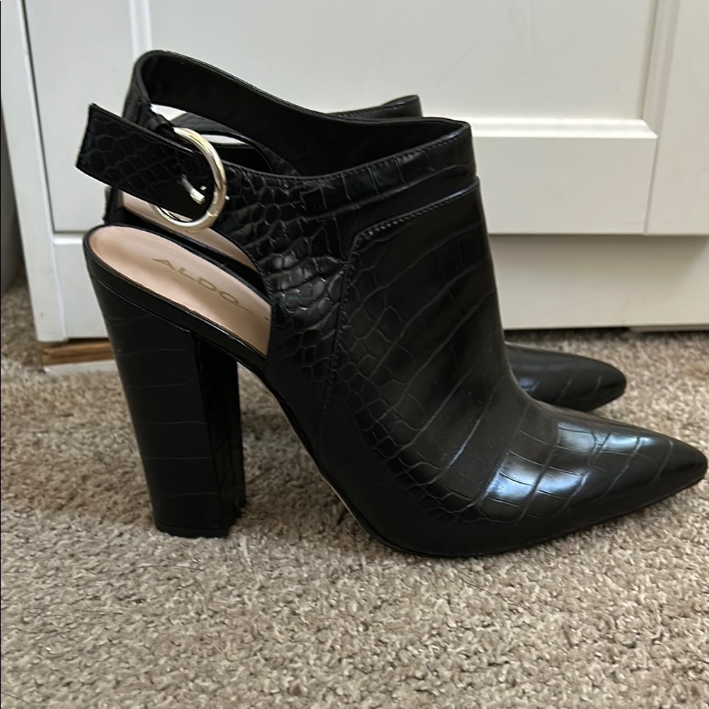 Aldo Black Croc-Embossed Women's Heeled Shoes
